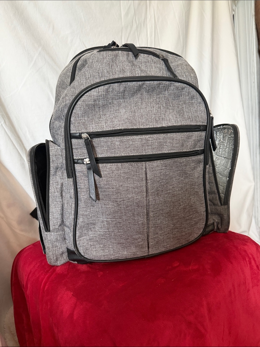 Gray Women's Multi-Pocket Backpack/Diaper Bag -